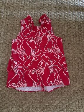 Tyler Boe Red Sleeveless Scallop Neck Shell with White Lobster Print sz small